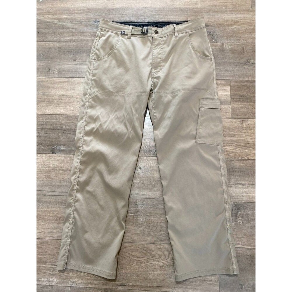 Prana Zion Mens Large X 30 Belted Beige Cargo Trail Hiking Stretch Pants
